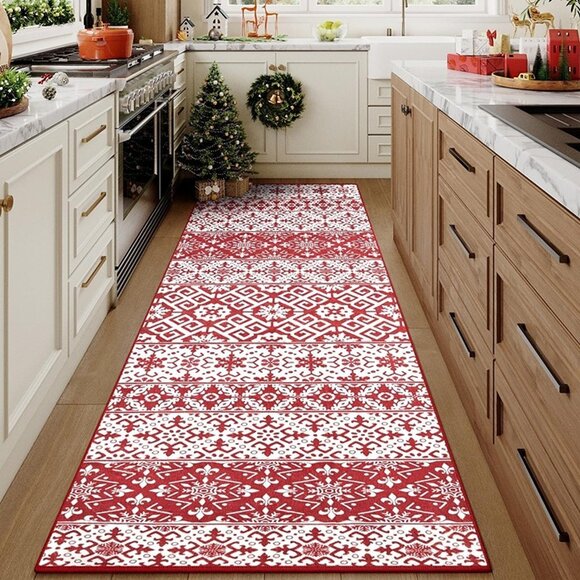 NEW Christmas Runner Rug 2x6 Red Snowflake Holiday Decorative Area Rug - Picture 1 of 8